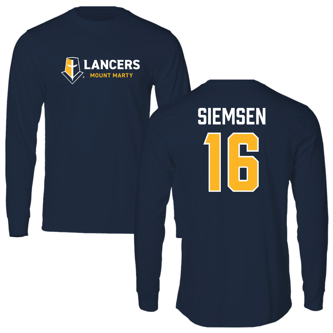 Mount Marty University Baseball Navy Long Sleeve - #16 Garrett Siemsen