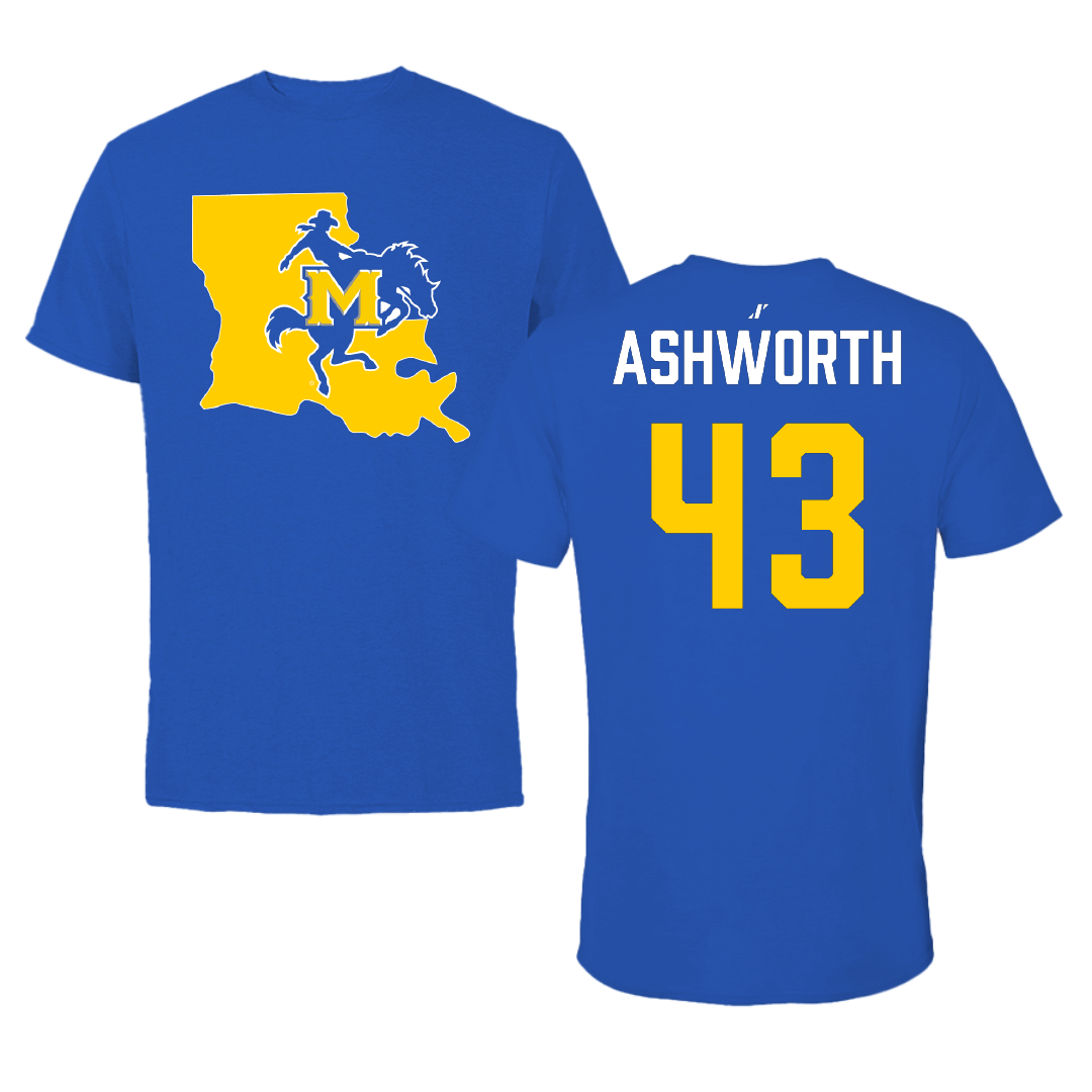 McNeese State University Baseball Blue State Tee - #43 Reese Ashworth