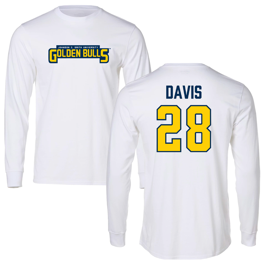 Johnson C. Smith University Football White Performance Long Sleeve - #28 Tremaine Davis
