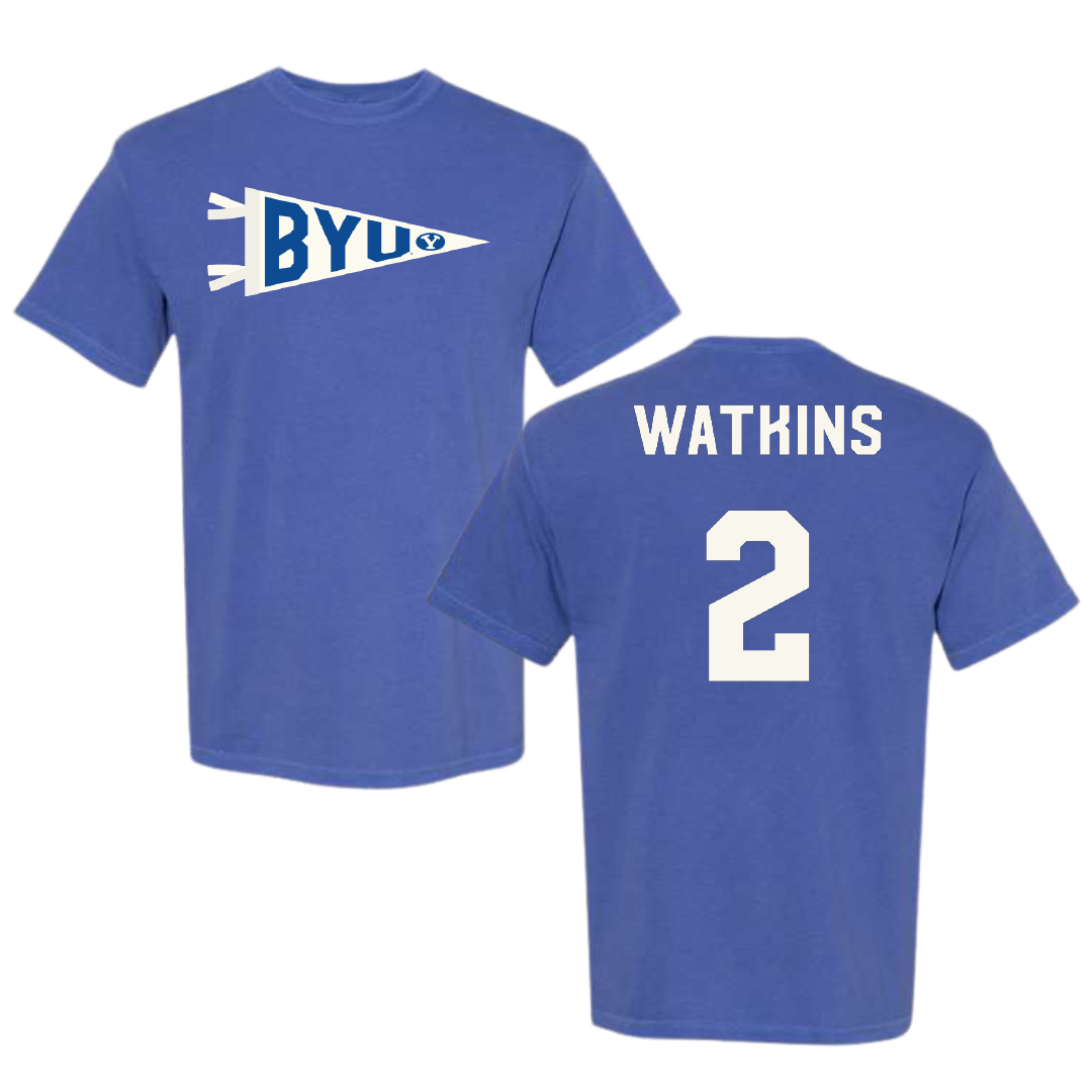 Brigham Young University Baseball Blue Pennant Comfort Colors Tee - #2 Brock Watkins