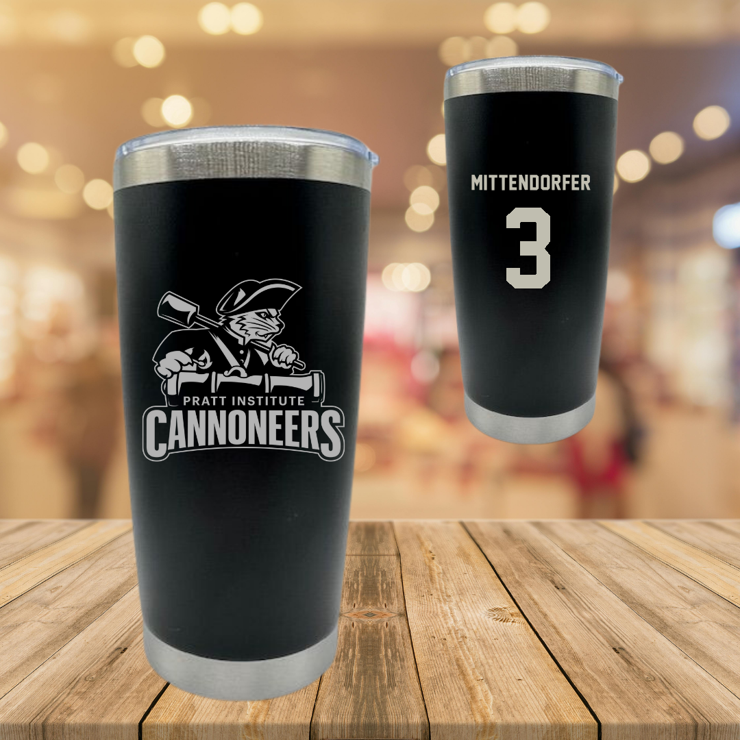 Pratt Institute Basketball (M) Black Stainless Steel Tumbler - #3 Matthias Mittendorfer