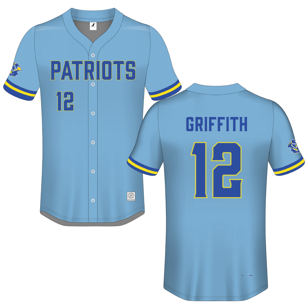 Patrick & Henry Community College Light Blue Button-Down Jersey - #12 Wyatt Griffith