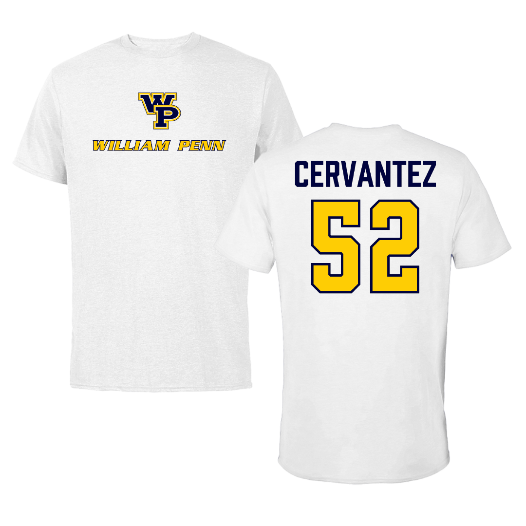 William Penn University Football White Performance Tee - #52 Dylan Cervantez