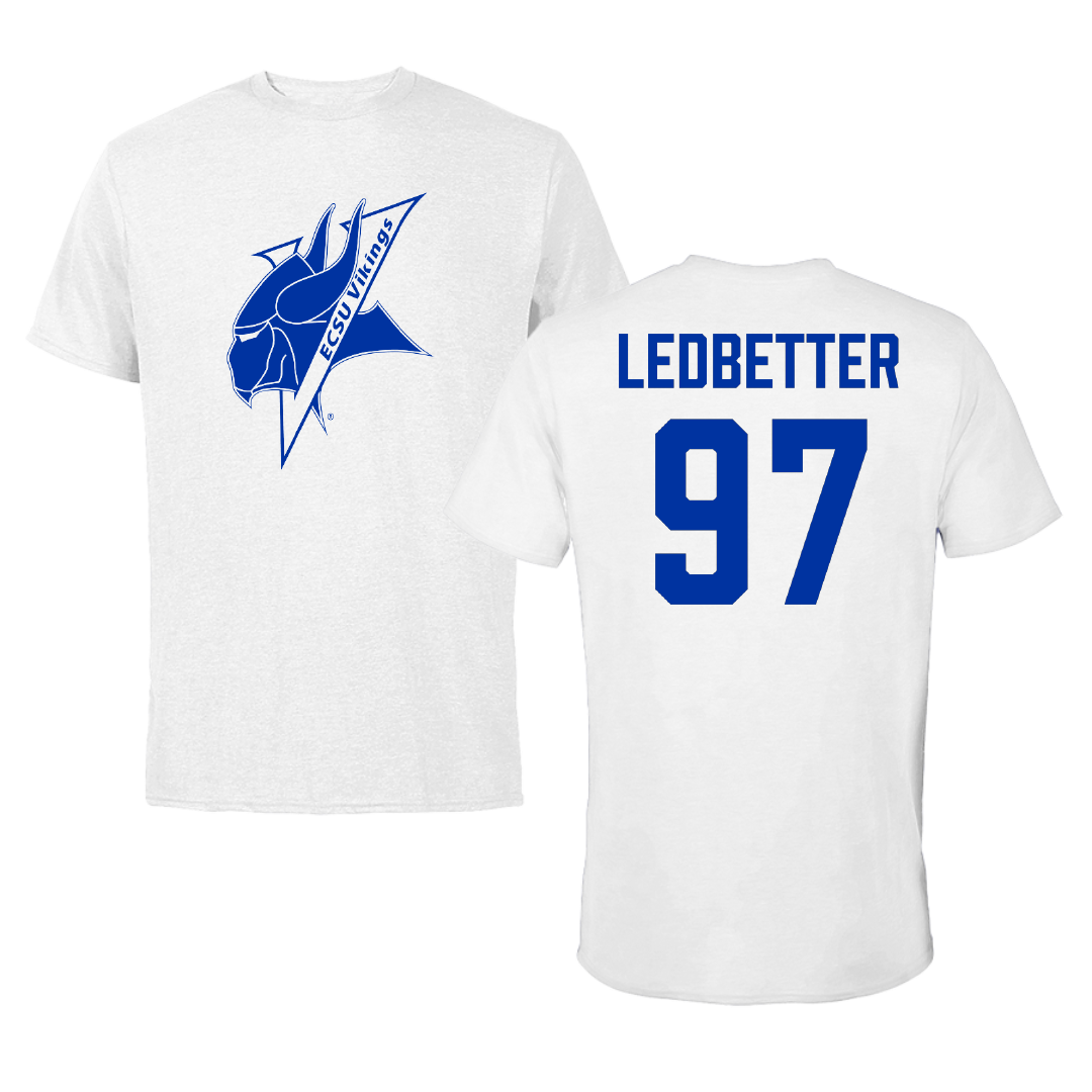 Elizabeth City State University Football White Tee - #97 Jaden Ledbetter