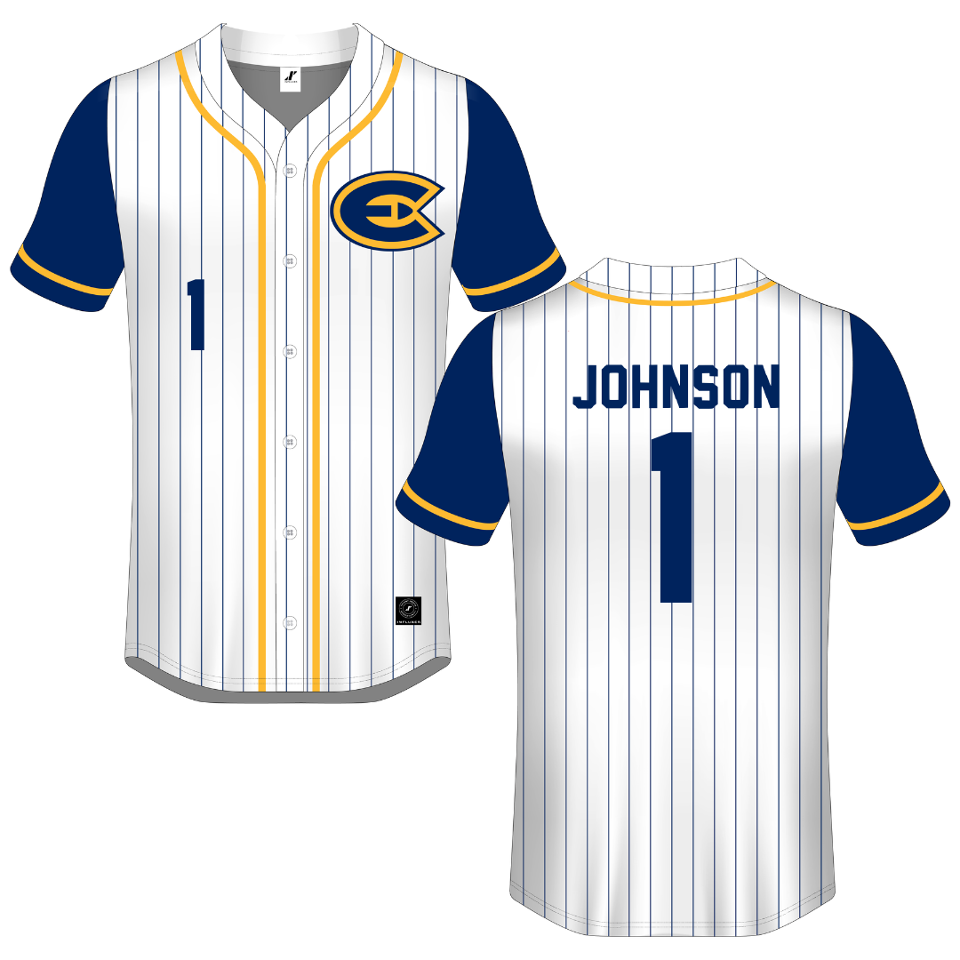 University of Wisconsin-Eau Claire White Pinstripe Button-Down Jersey - Brady Johnson