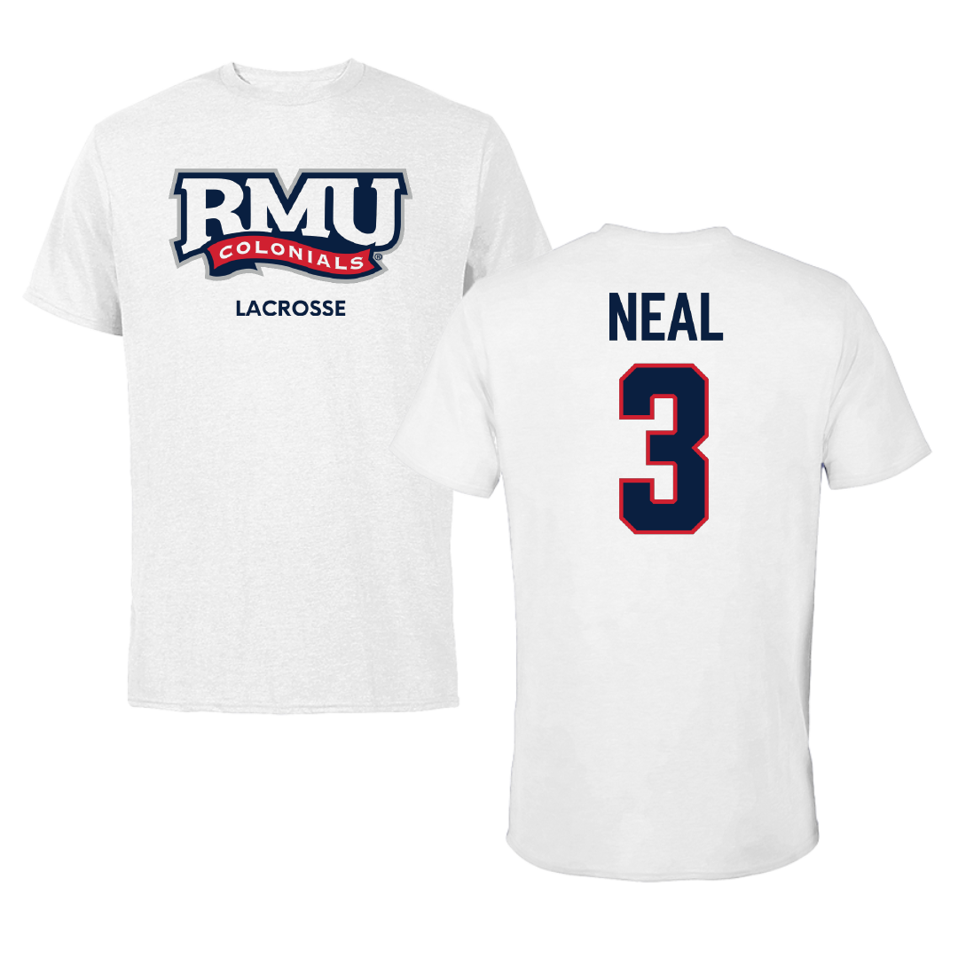 Robert Morris University Lacrosse (M) White Performance Tee - #3 Torin Neal