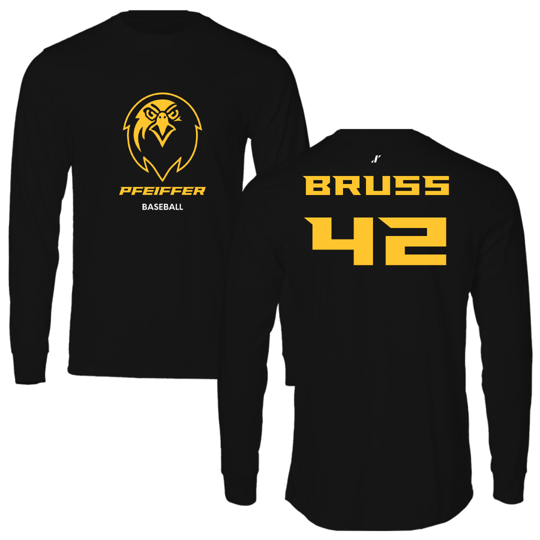 Pfeiffer University Baseball Black Performance Long Sleeve - #42 Andrew Bruss
