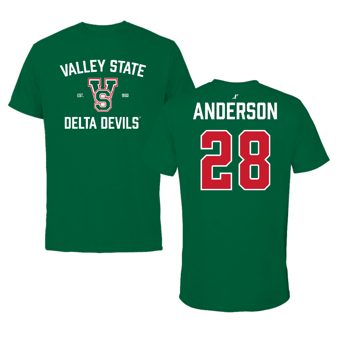 Mississippi Valley State University Football Green General Performance Tee - #28 Jordan Anderson