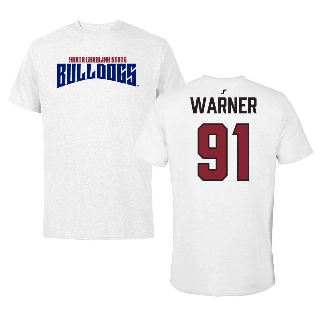 South Carolina State University Football White Classic Tee - #91 Romarion Warner