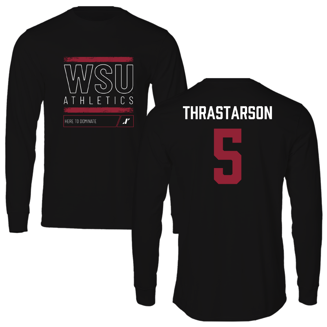 Washington State University Basketball (M) Black Dominate Performance Long Sleeve - #5 Tómas Thrastarson
