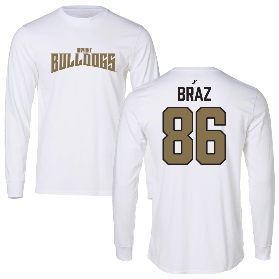 Bryant University Football White Classic Performance Long Sleeve - #86 Peter Braz