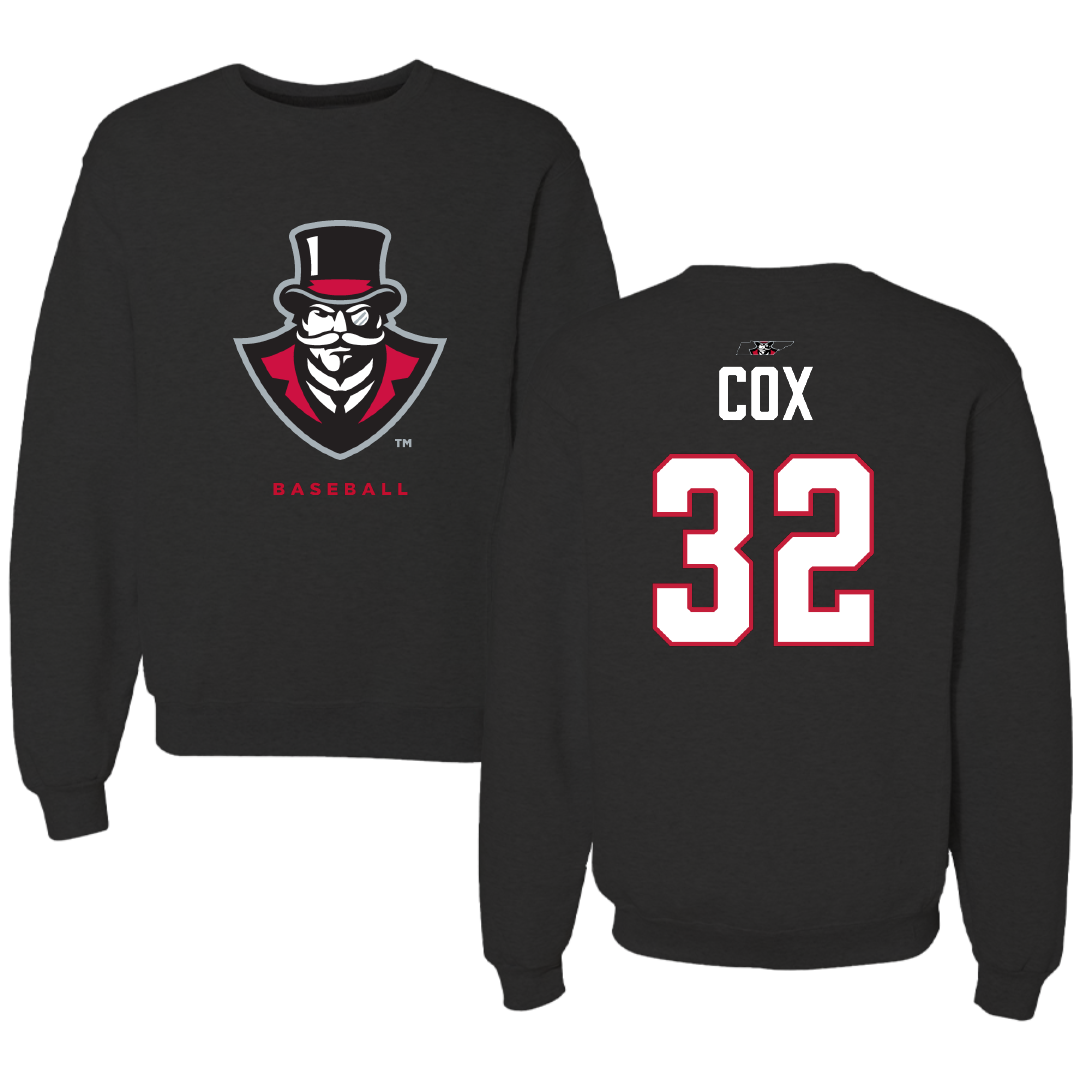 Austin Peay State University Baseball Black Mascot Crewneck - #32 Chance Cox