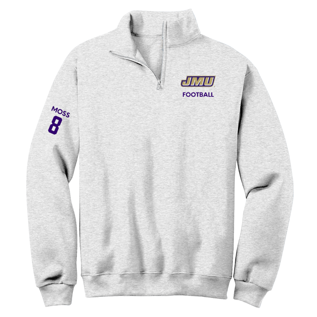 James Madison University Football Light Gray Quarter-Zip - #8 Max Moss