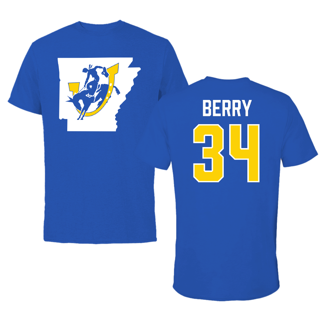 Southern Arkansas University Baseball Blue State Performance Tee - #34 Eli Berry