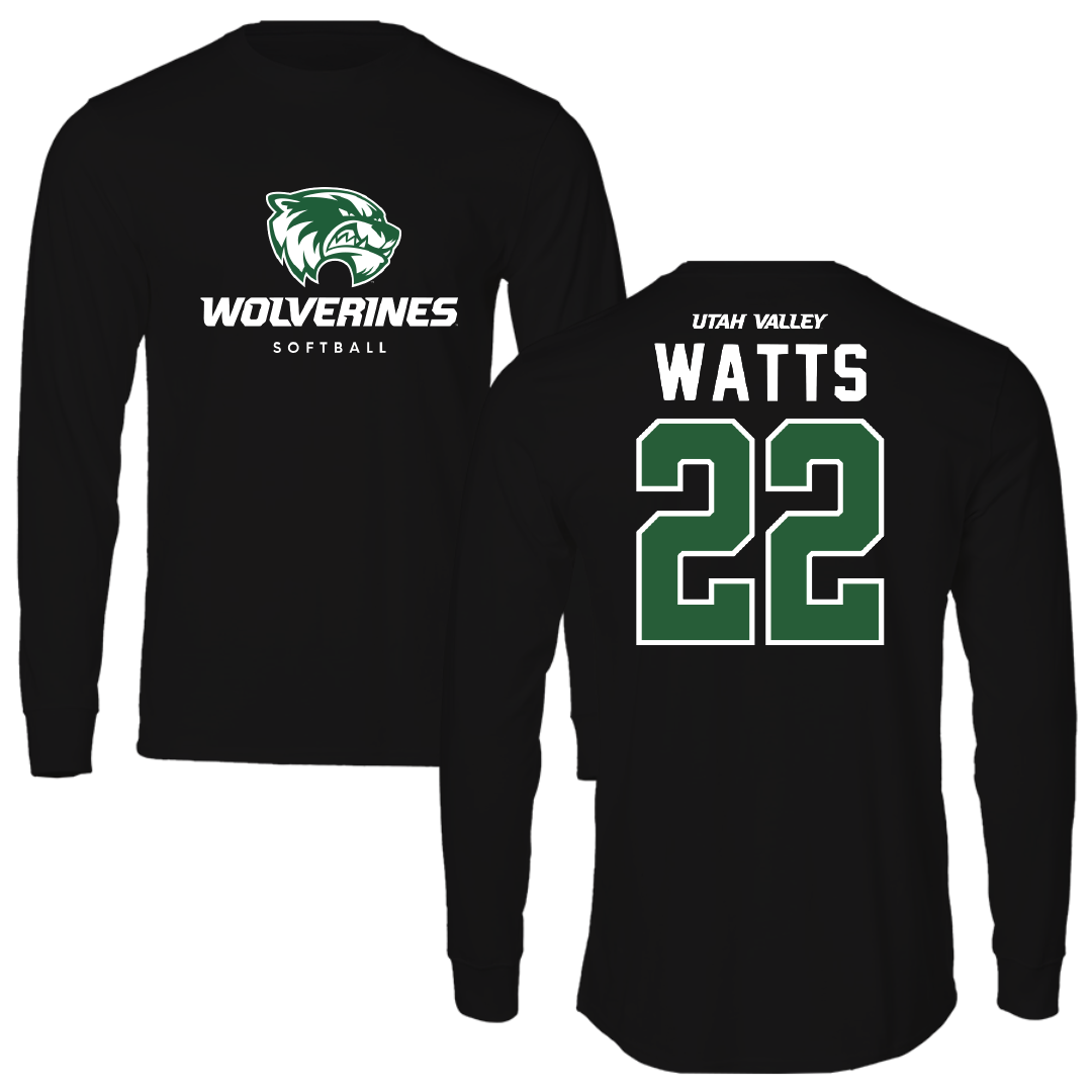 Utah Valley University Softball Black Performance Long Sleeve - #22 Kina Watts