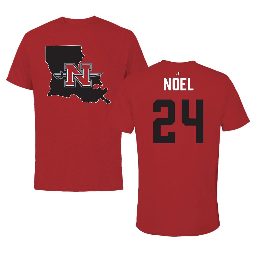 Nicholls State University Football Canvas Red State Tee - #24 Braylon Noel