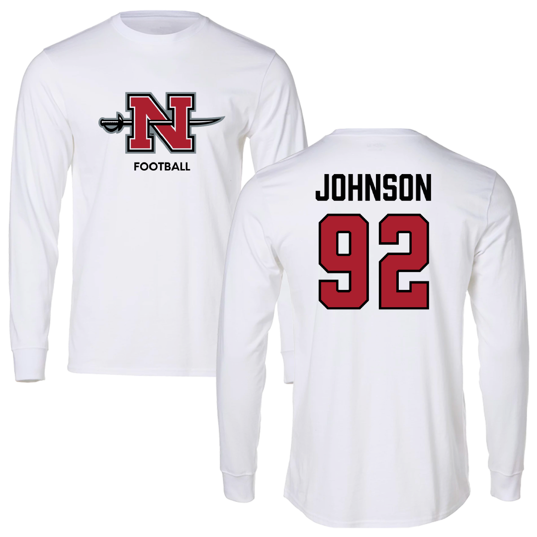 Nicholls State University Football White Performance Long Sleeve - #92 Joshua Johnson