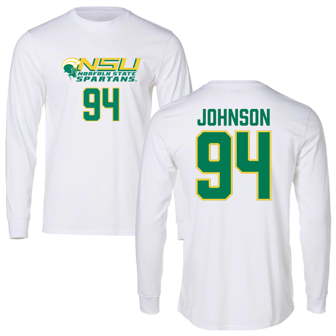 Norfolk State University Football White Performance Long Sleeve - #94 Tyler Johnson
