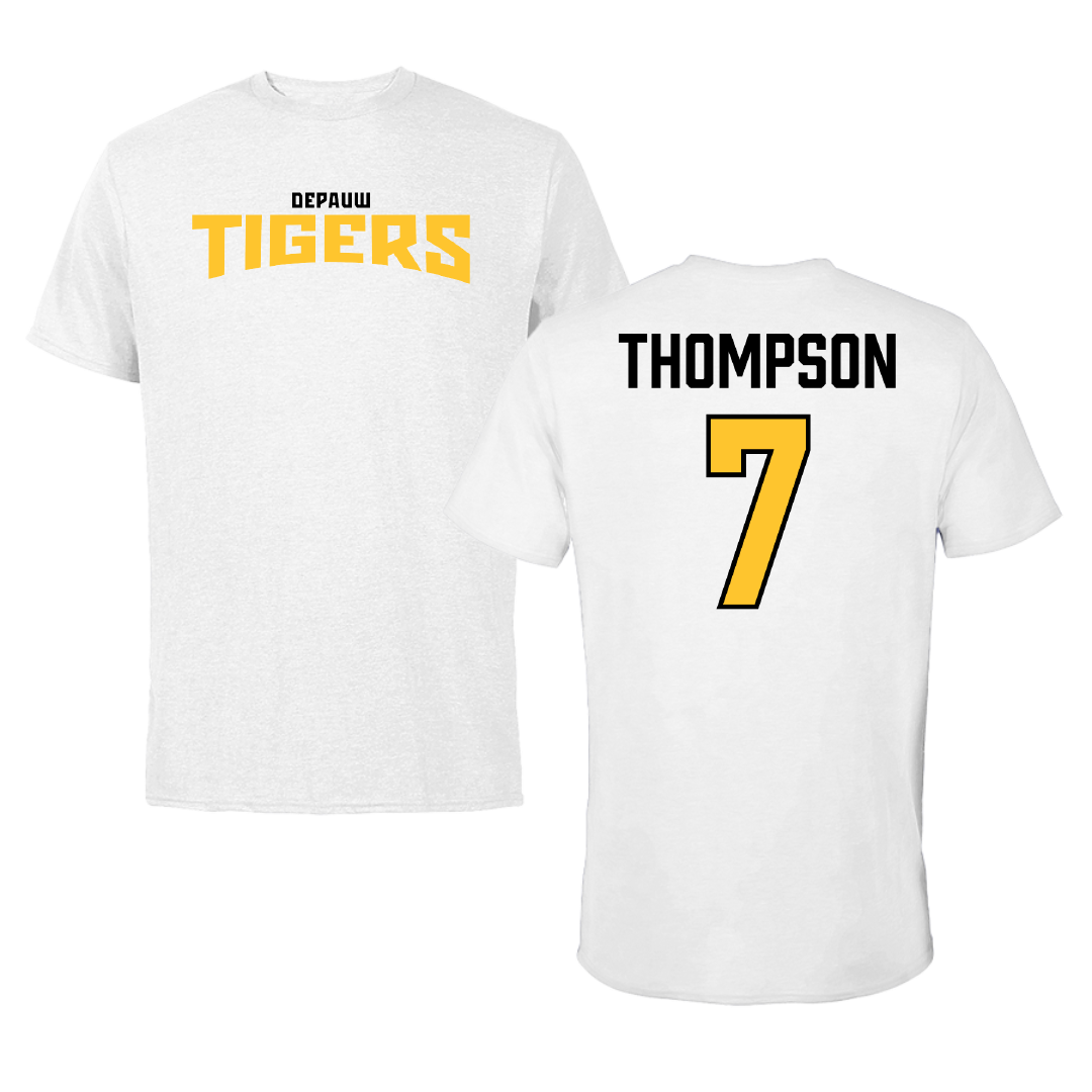 DePauw University Baseball White Classic Performance Tee - #7 Luke Thompson