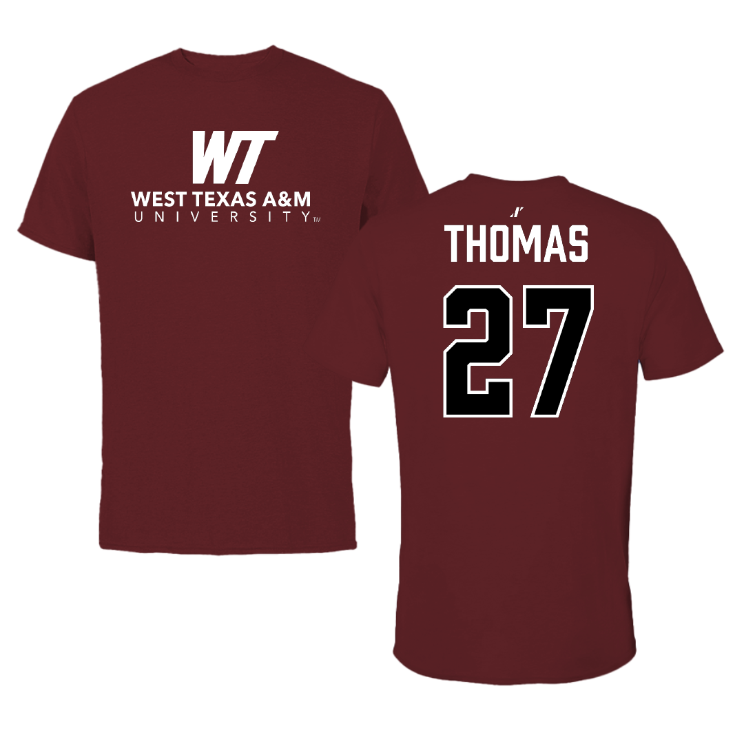 West Texas A&M University Baseball Maroon Performance Tee - #27 Tristin Thomas