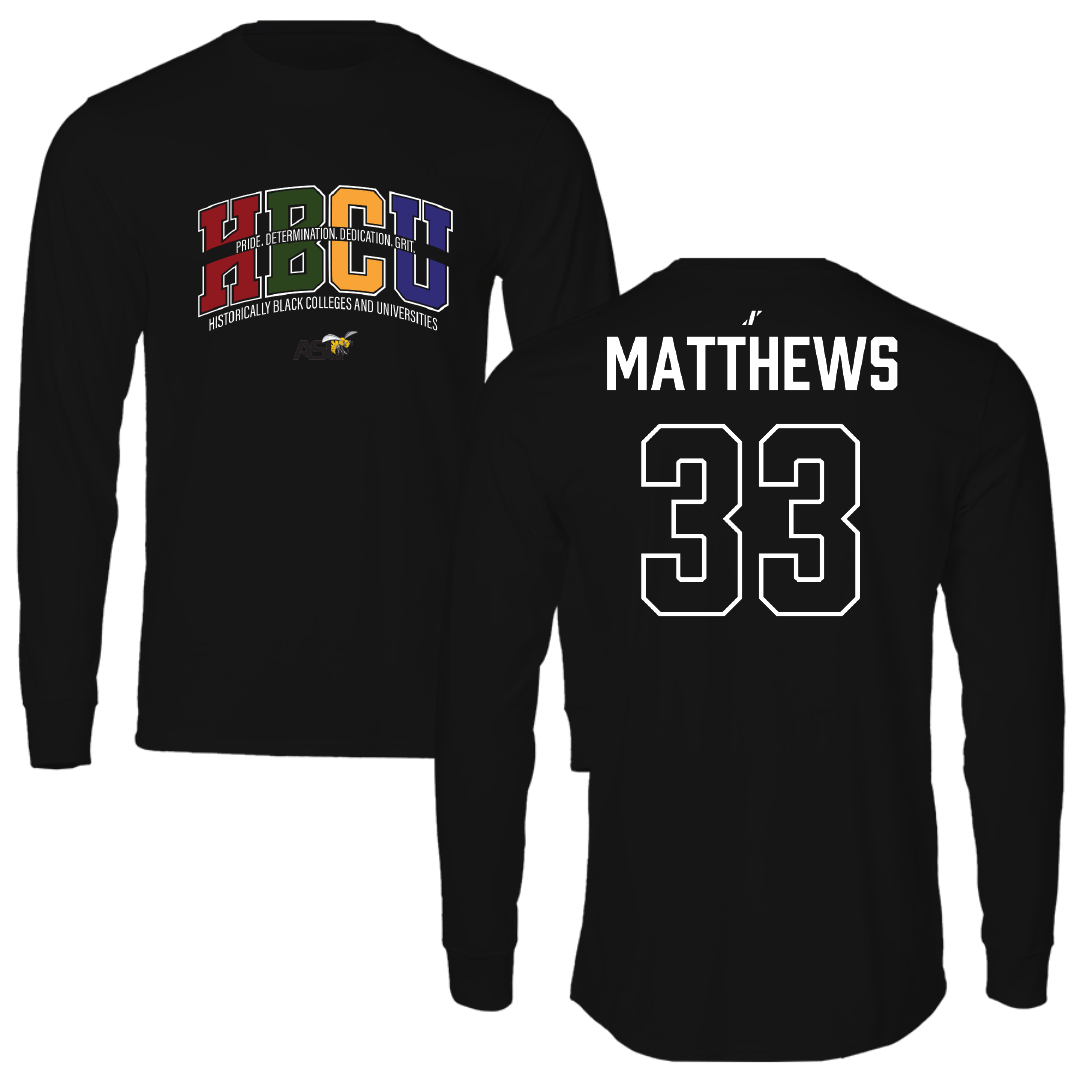 Alabama State University Baseball Black HBCU Performance Long Sleeve - #33 Camden Matthews