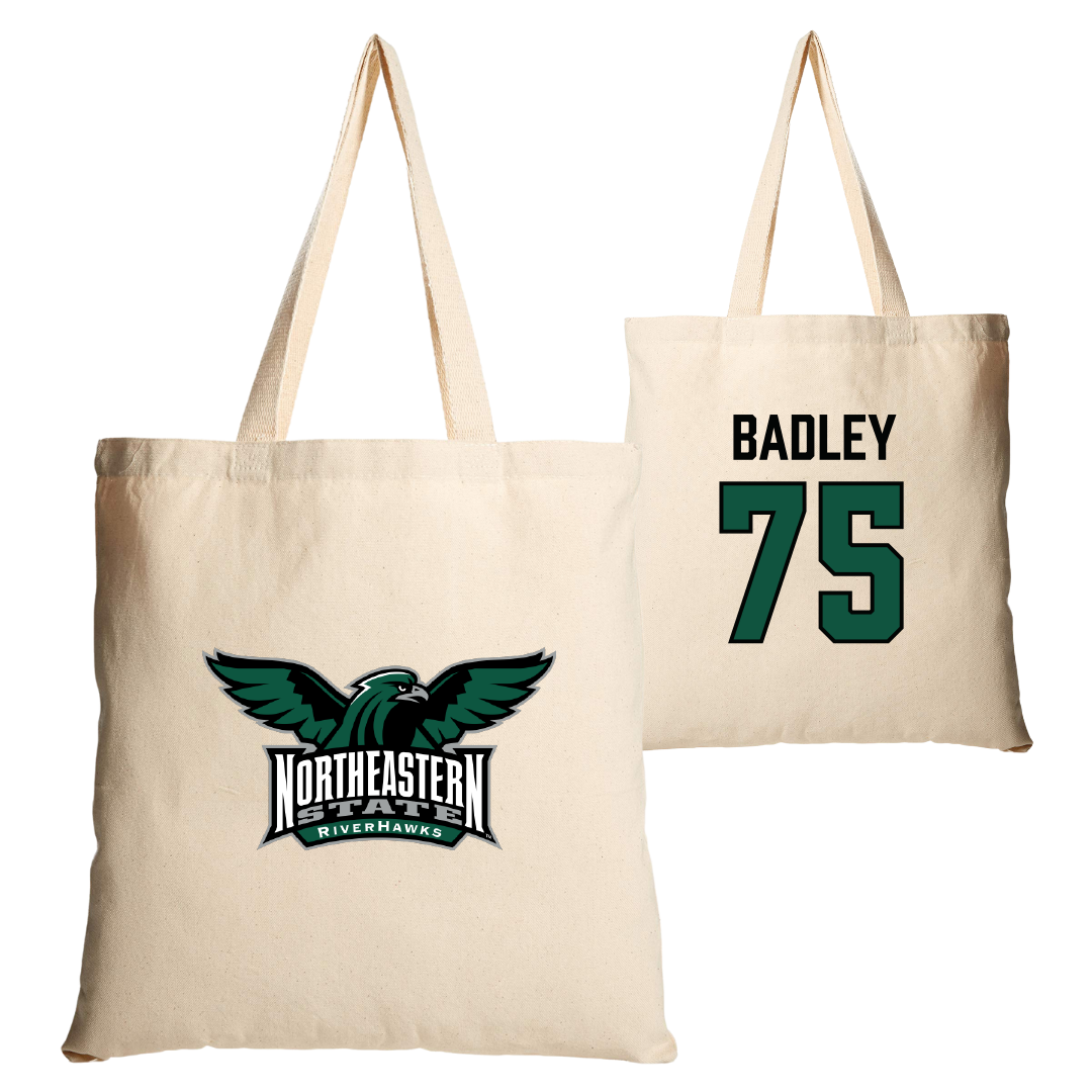 Northeastern State University Football Tan Canvas Tote Bag - #75 Cayson Badley