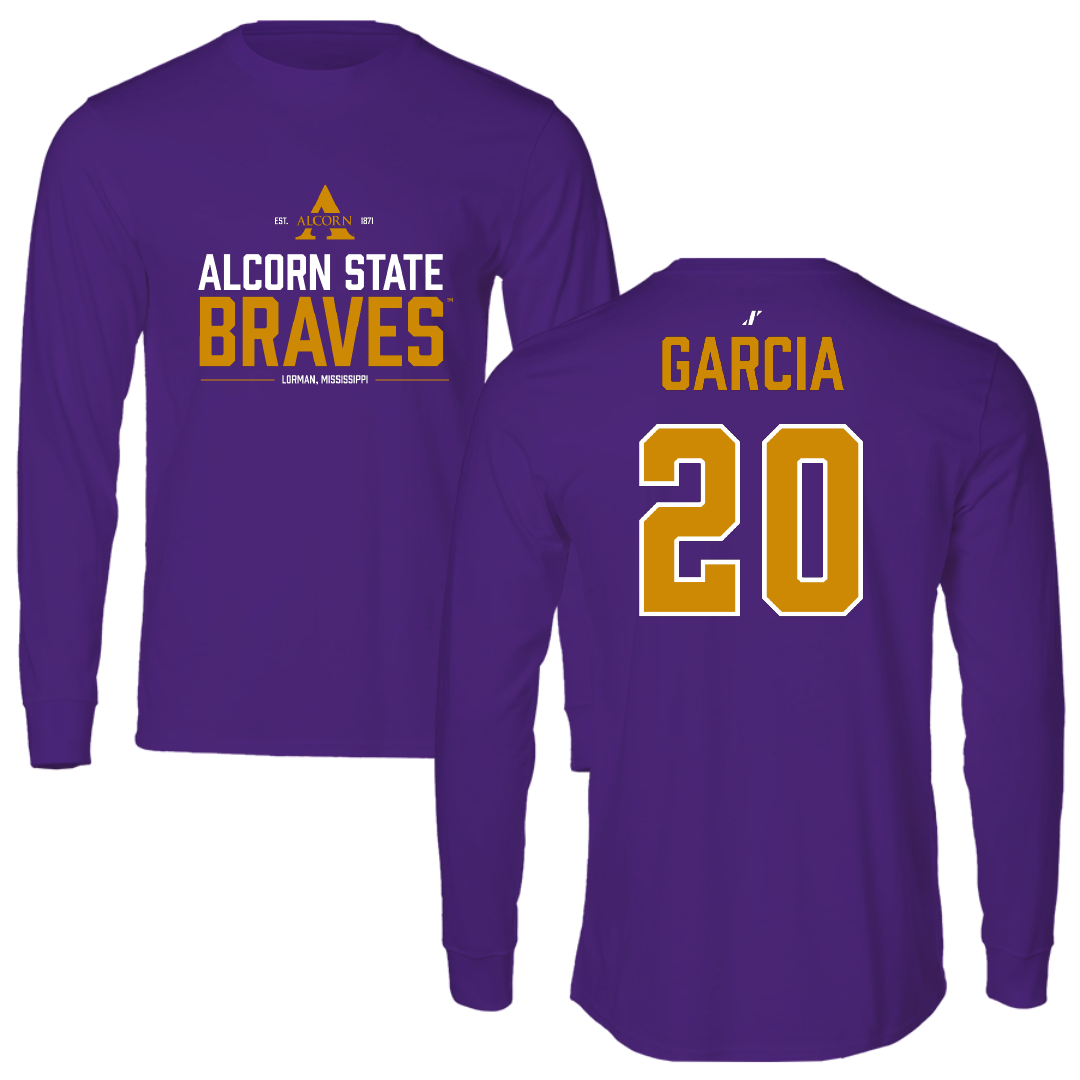 Alcorn State University Baseball Purple General Performance Long Sleeve - #20 Nicodemius Garcia