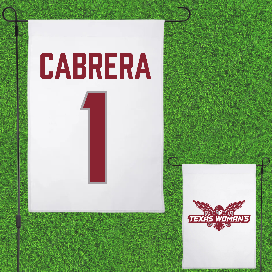 Texas Woman's University Stunt White Garden Flag - #1 Julissa Cabrera