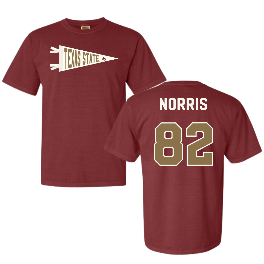 Texas State University Football Maroon Pennant Comfort Colors Tee - #82 Isaac Norris