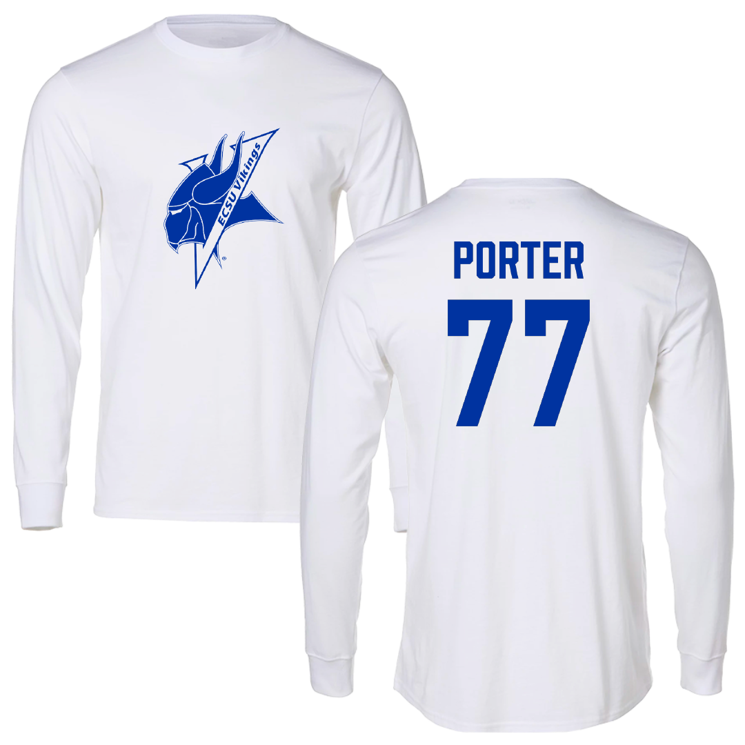 Elizabeth City State University Football White Performance Long Sleeve - #77 Daishaun Porter