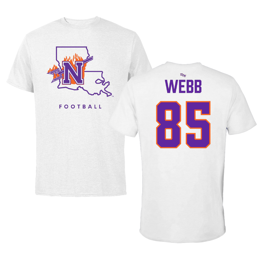 Northwestern State University Football White Performance Tee - #85 Brendan Webb