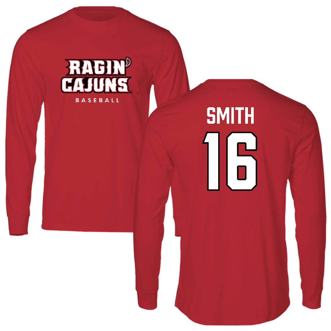 University of Louisiana at Lafayette Baseball Red Performance Long Sleeve - #16 Parker Smith