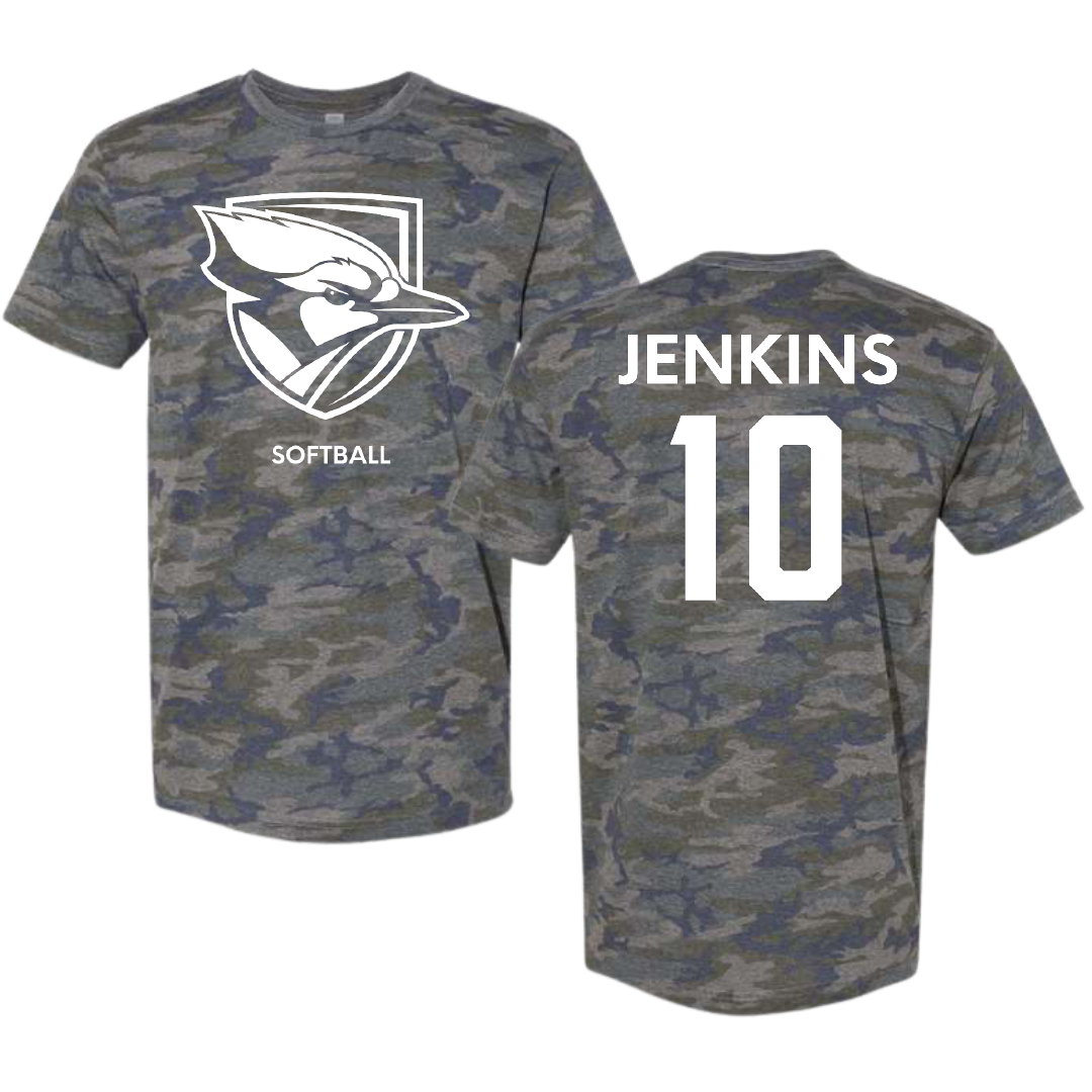 Elmhurst University Softball Vintage Camo Tee - #10 Hailee Jenkins