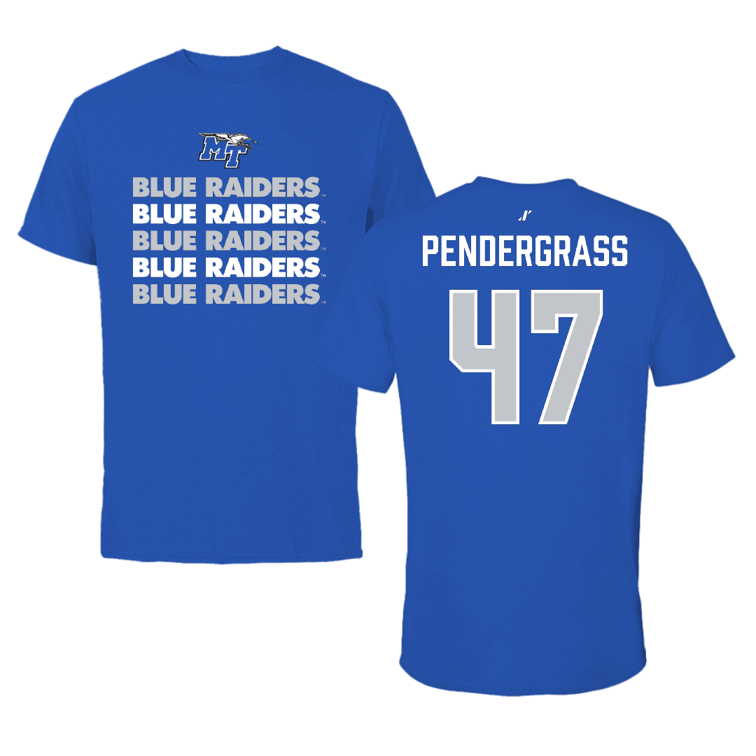 Middle Tennessee State University Baseball Blue General Tee - #47 Rex Pendergrass
