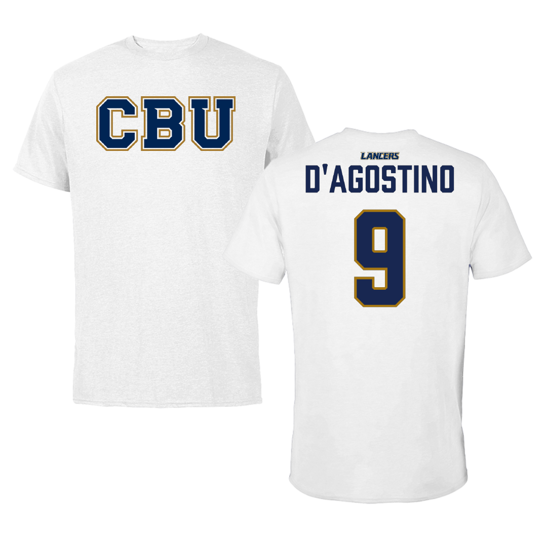 California Baptist University Soccer White Performance Tee - #9 Blake D'Agostino