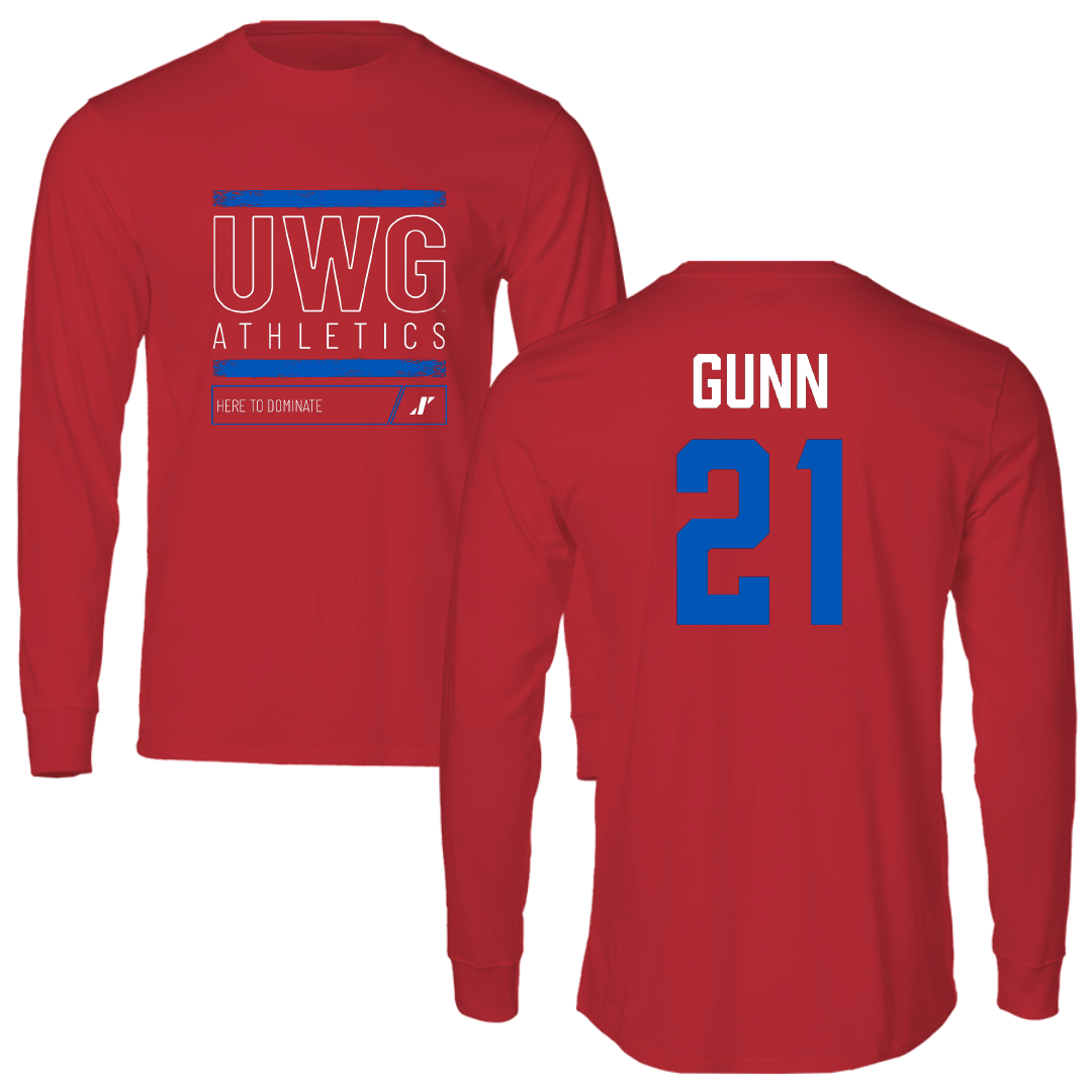 University of West Georgia Football Red Dominate Performance Long Sleeve - #21 Brandon Gunn