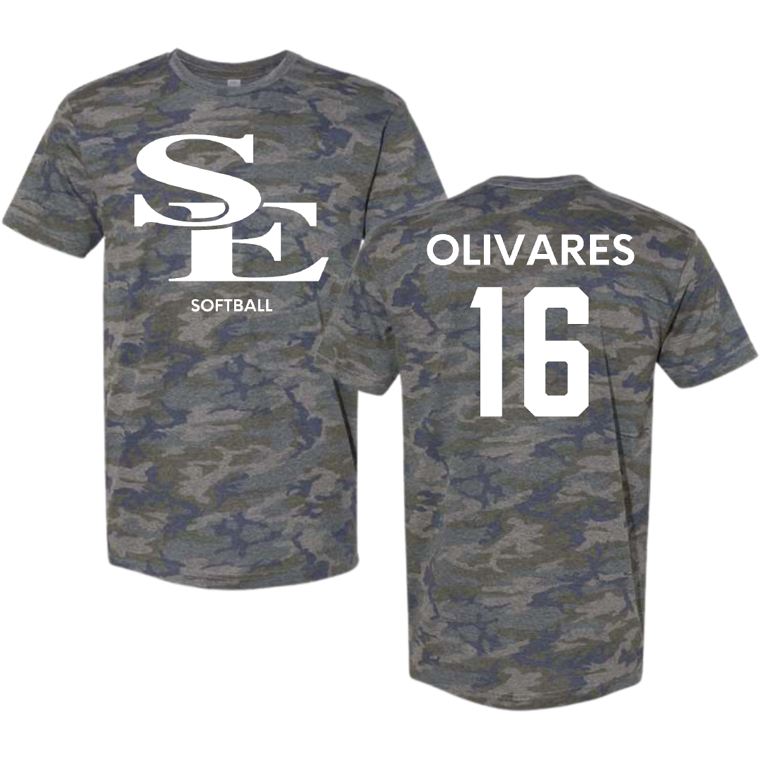 Southeastern Oklahoma State University Softball Vintage Camo Tee - #16 Iliana Olivares