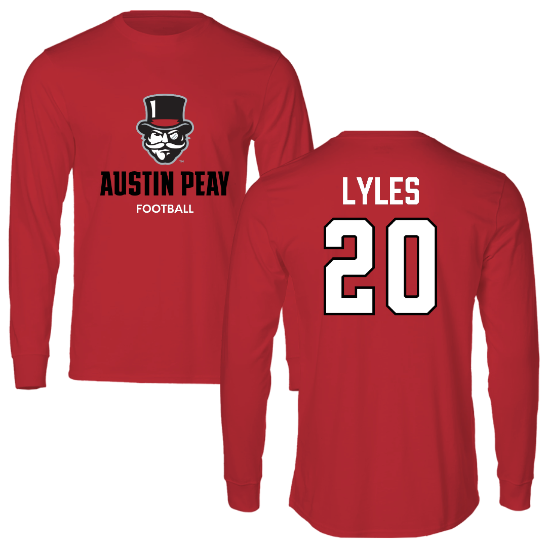 Austin Peay State University Football Red Mascot Performance Long Sleeve - #20 Jaden Lyles