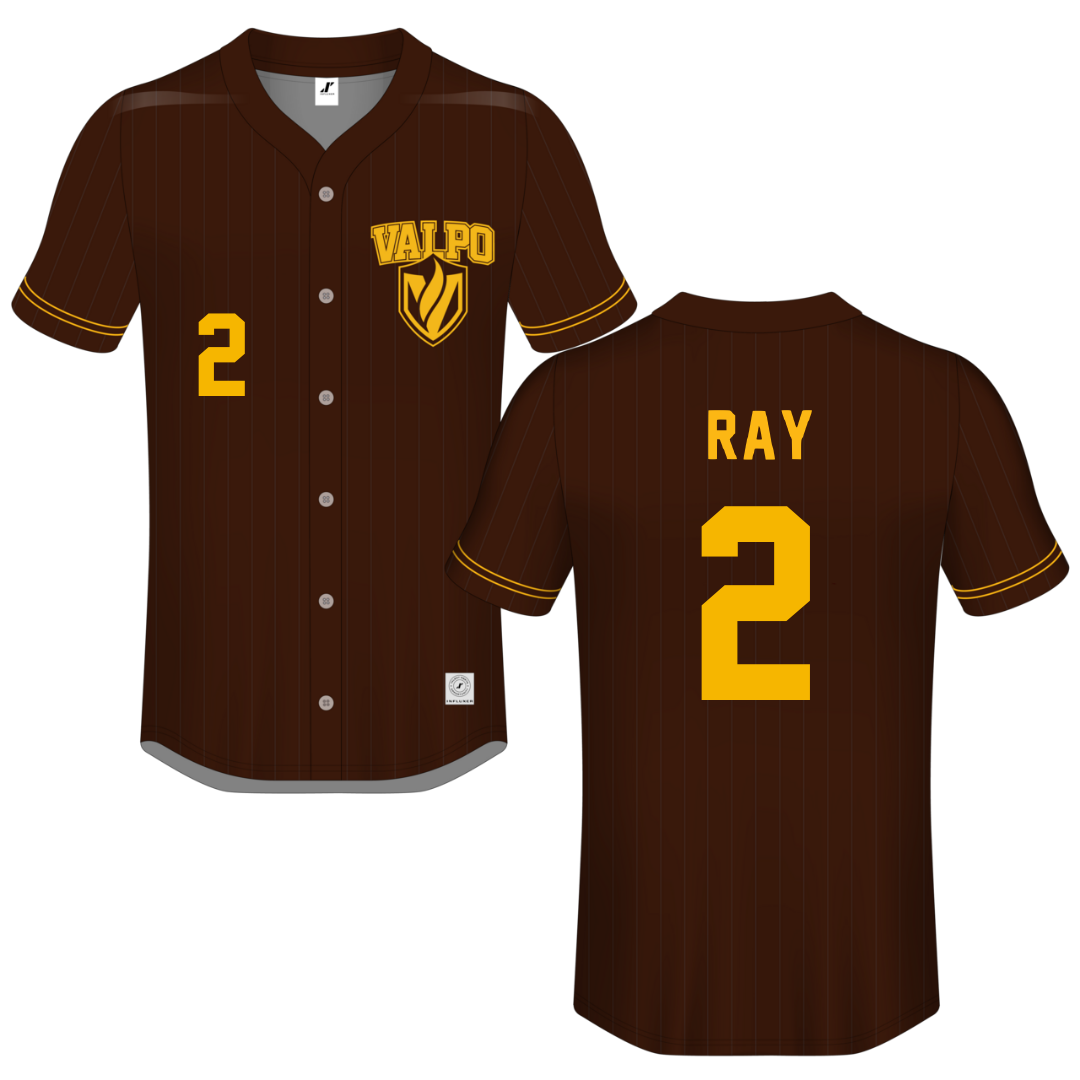 Valparaiso University Brown Pinstripe Button-Down Jersey - #2 Cayden Ray