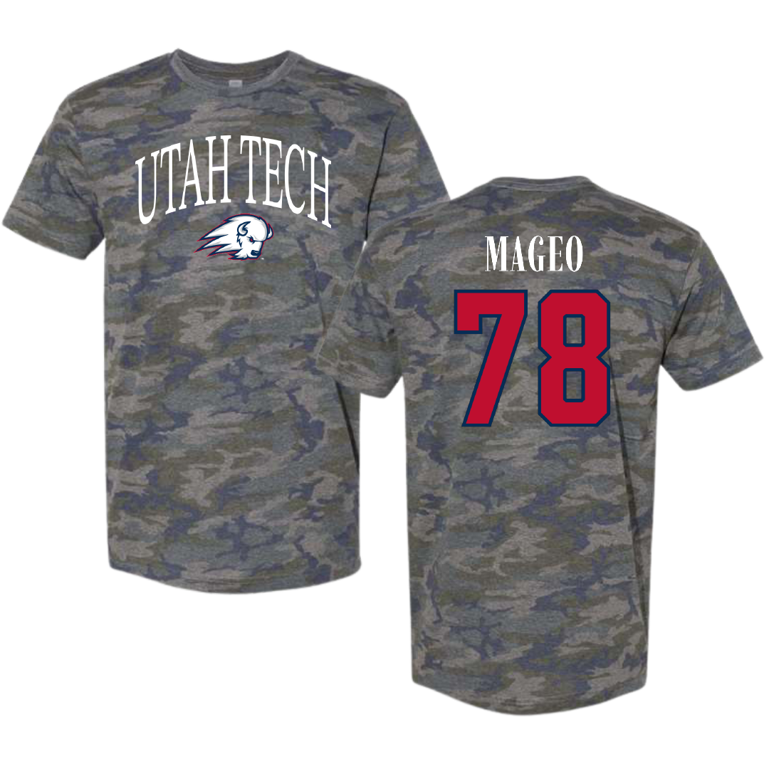 Utah Tech University Football Vintage Camo Tee - #78 Rambo Mageo