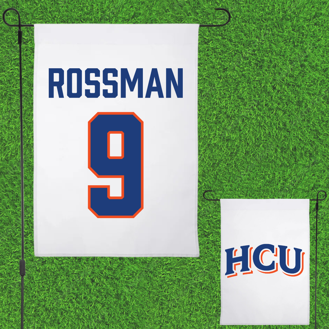 Houston Christian University Soccer White Garden Flag - #9 Olivia Rossman