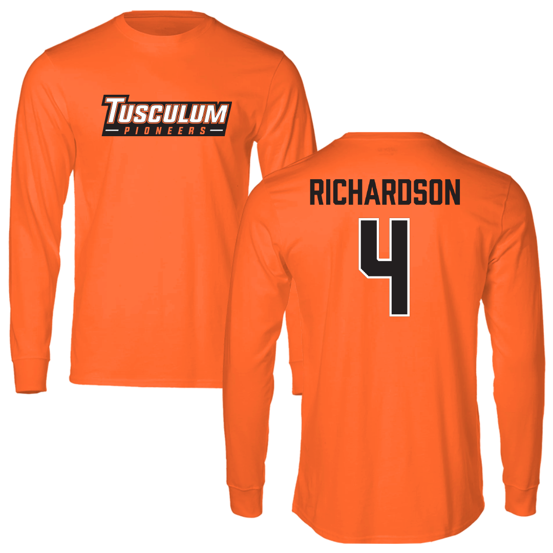 Tusculum University Football Orange Performance Long Sleeve - #4 Javon Richardson