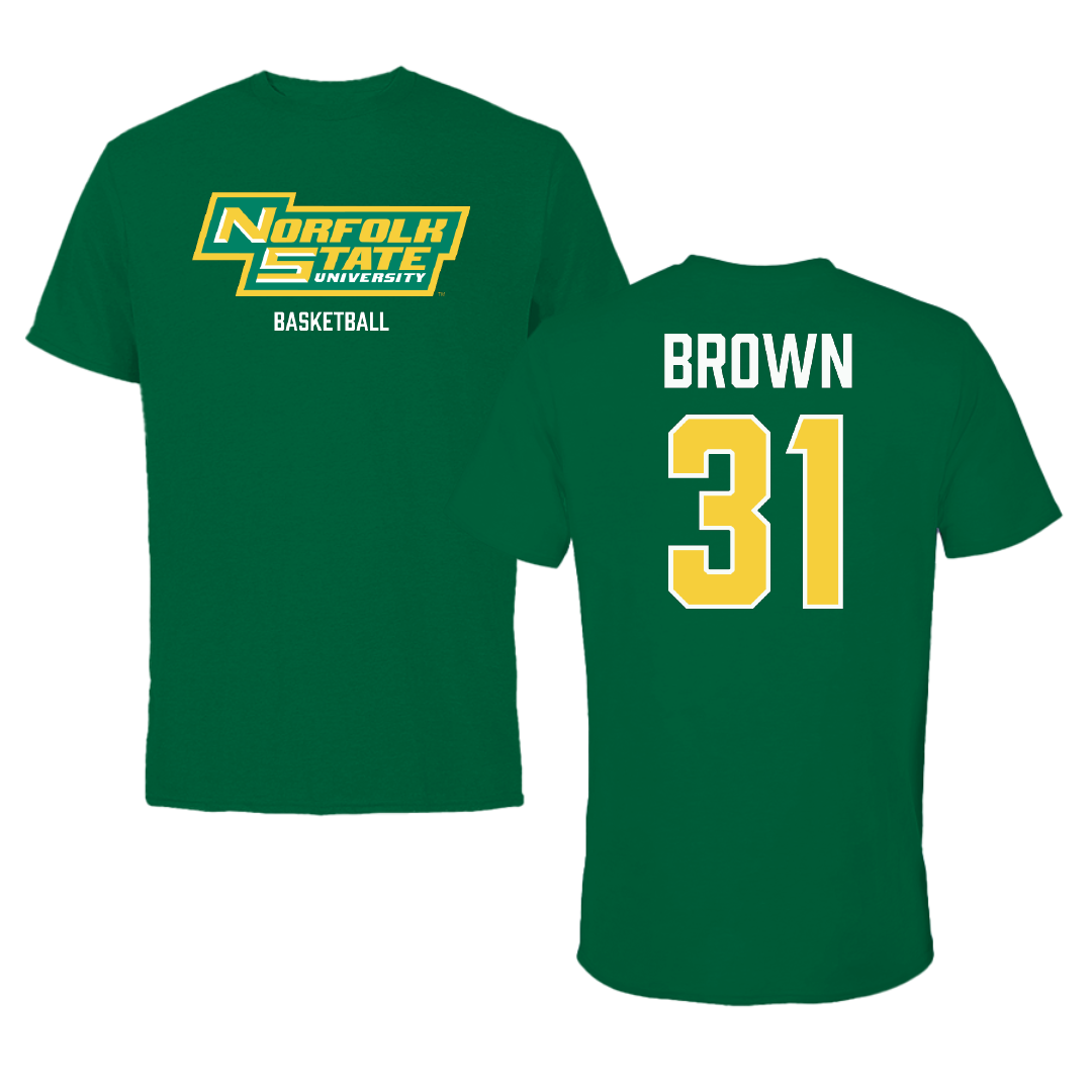 Norfolk State University Basketball (M) Green Performance Tee - #31 Cahiem Brown