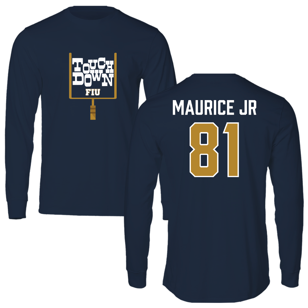 Florida International University Football Navy Touchdown Performance Long Sleeve - #81 Luby Maurice Jr