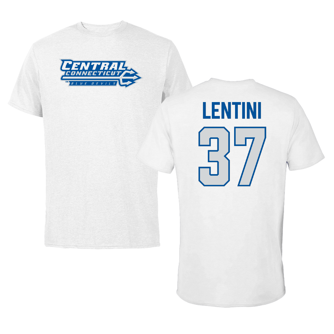 Central Connecticut State University Baseball White Tee - #37 Carson Lentini