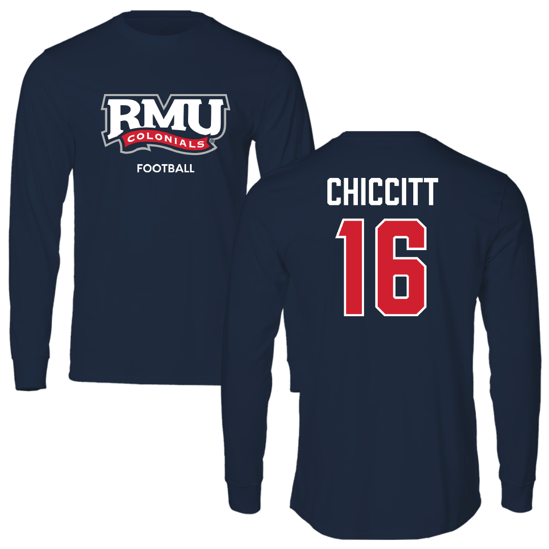 Robert Morris University Football Navy RMU Performance Long Sleeve - #16 Anthony Chiccitt