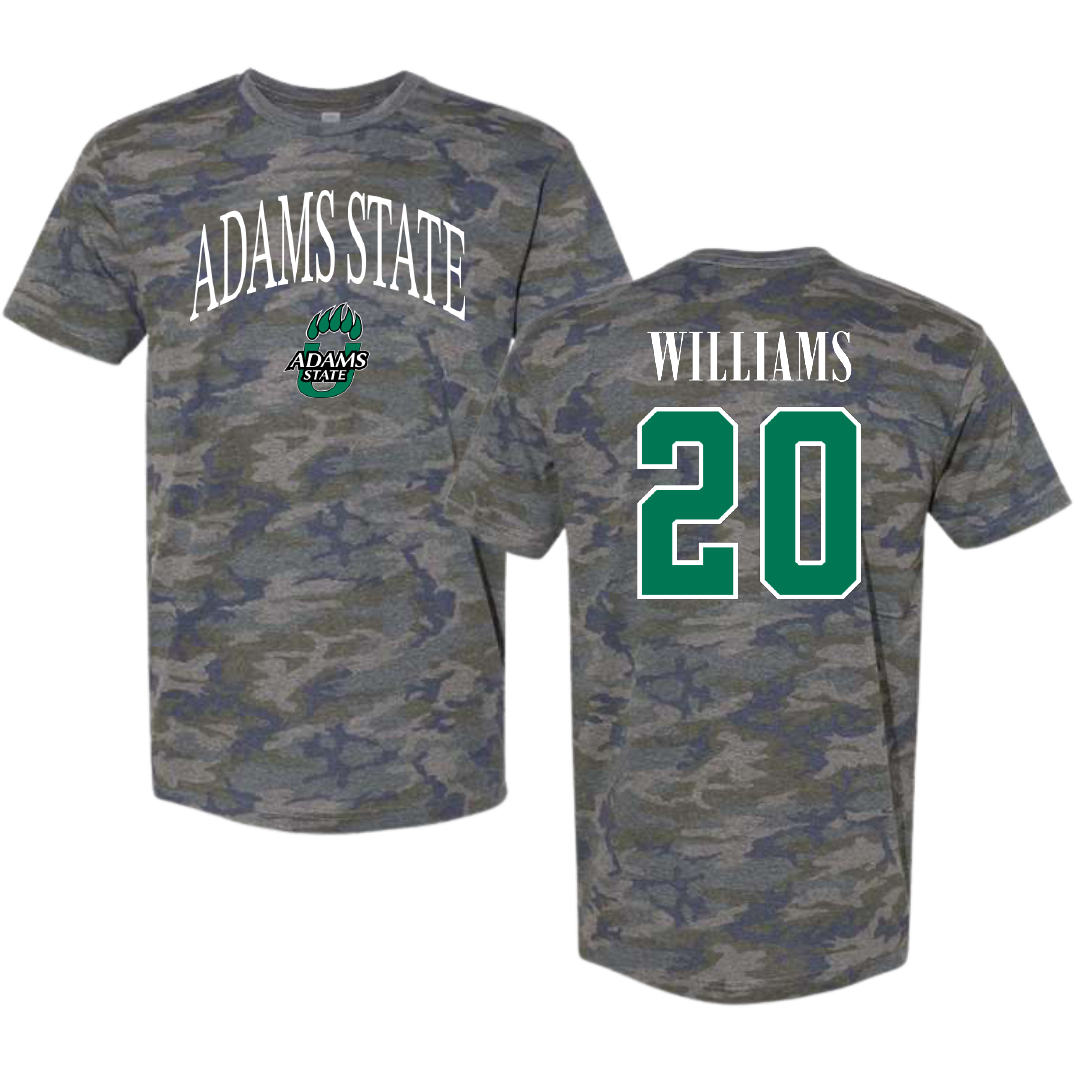 Adams State University Basketball Vintage Camo Tee - #20 Luke Williams