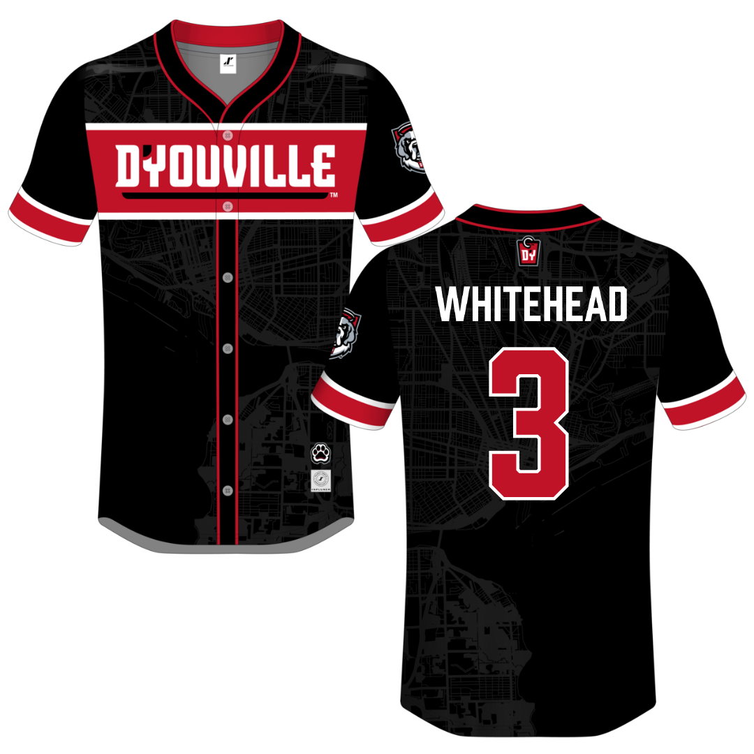 D'Youville University Black Campus Connect Button-Down Jersey - #3 Aiden Whitehead