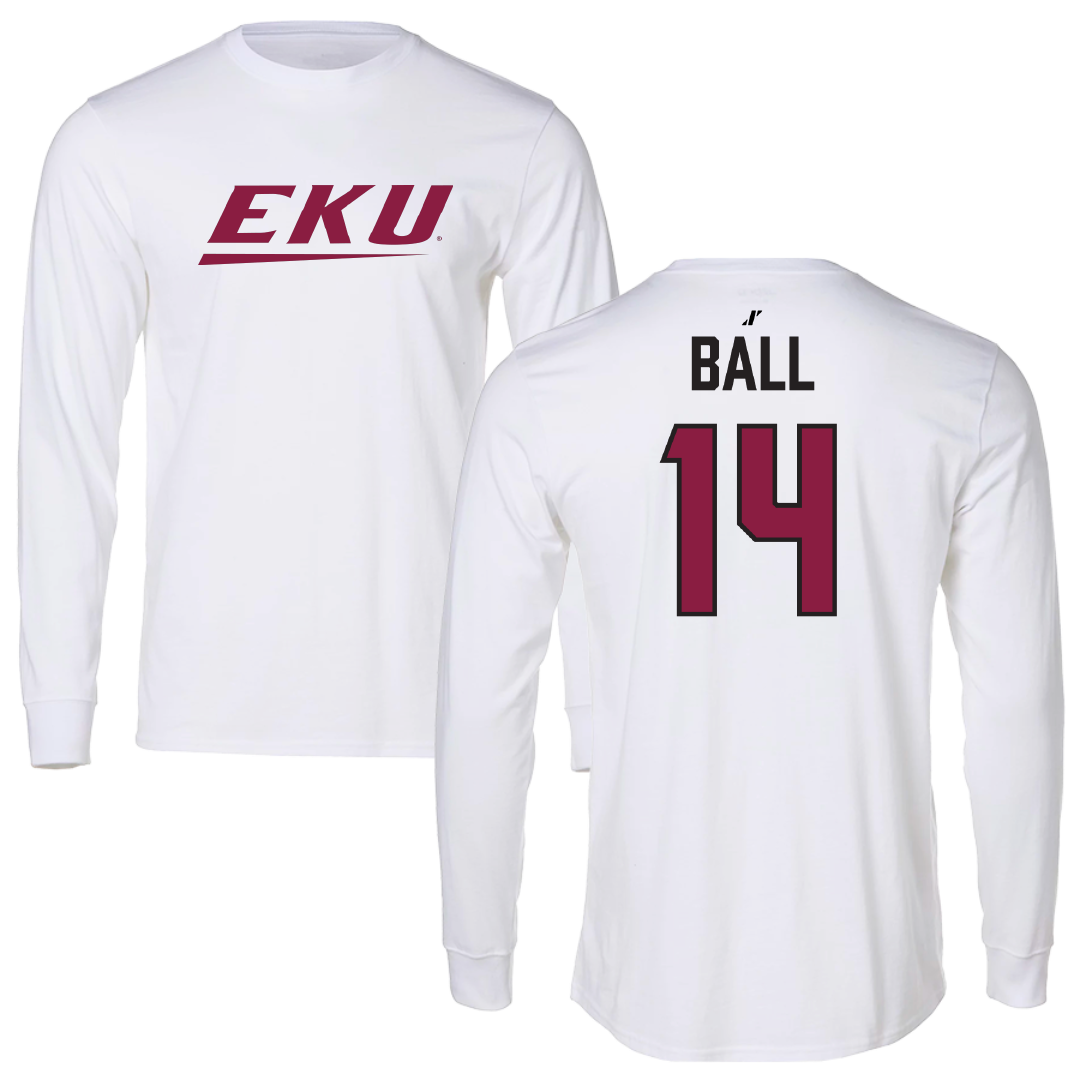Eastern Kentucky University Basketball White Performance Long Sleeve - #14 Austin Ball