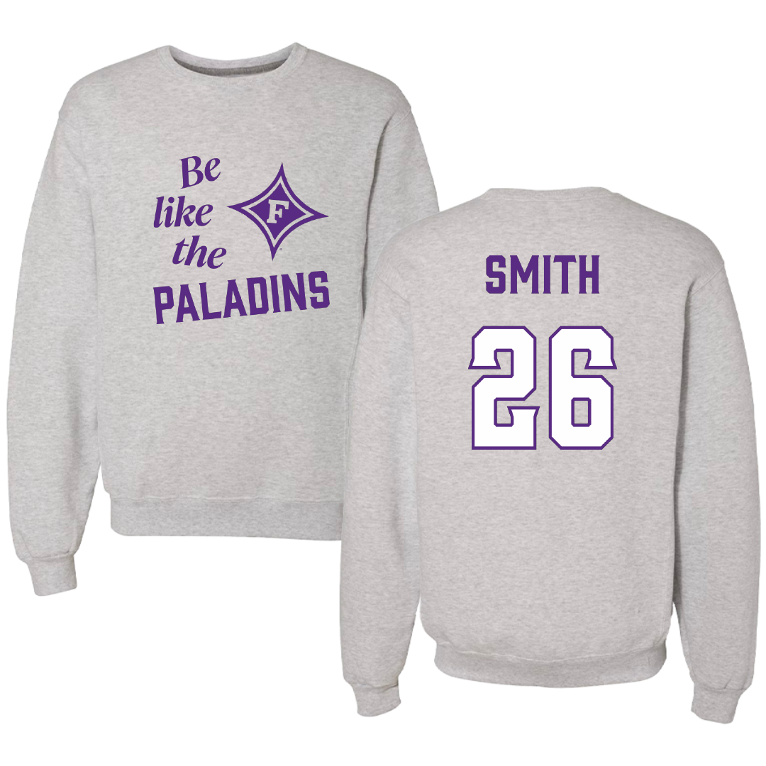 Furman University Lacrosse (W) Light Gray Be Like Us Crewneck - #26 Audrey Smith
